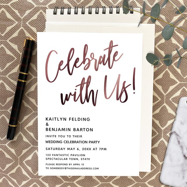 Celebrate With Us! Simple Handwriting w/ Rose Gold Invitation (Creator Uploaded)