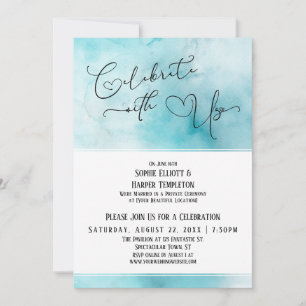 Celebrate with Us Teal White Watercolor Reception Invitation