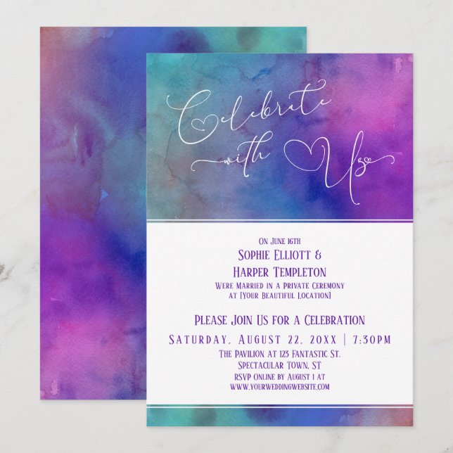Celebrate with Us Watercolor Hearts Reception Only Invitation (Front/Back)