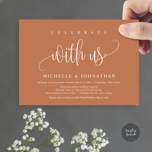 Celebrate With Us, Wedding Elopement Celebration Invitation (Celebrate with us, Modern Wedding Elopement Dinner Party Invitation Card, PDF, in timeless Copper)