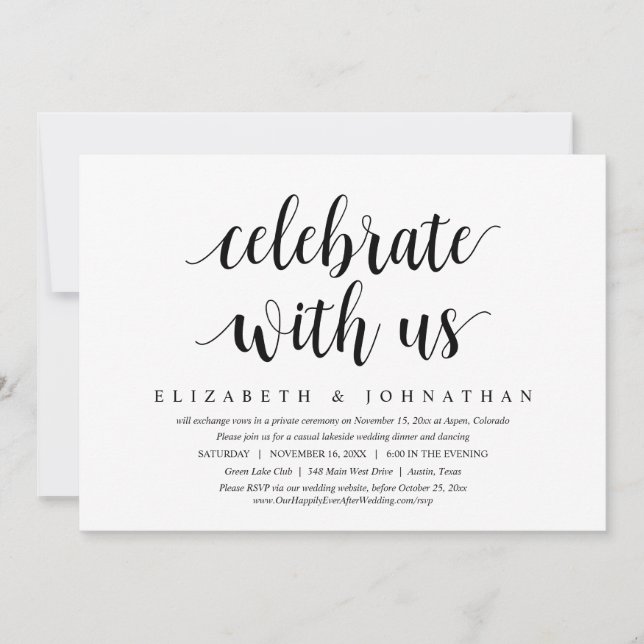 Celebrate with us, Wedding Elopement Dinner Invitation (Front)