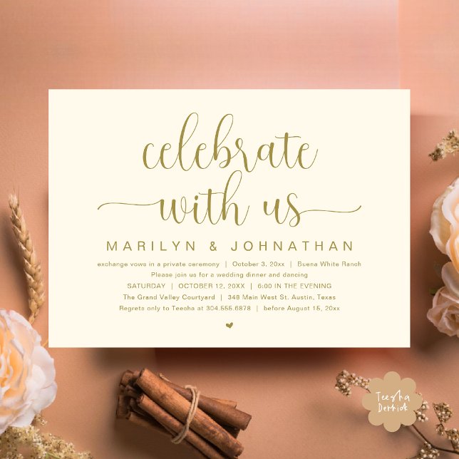 Celebrate with us, Wedding Elopement Dinner Party Invitation (Celebrate with us, Wedding Elopement Dinner Party Dancing Invitation Card PDF Yellow Gold)