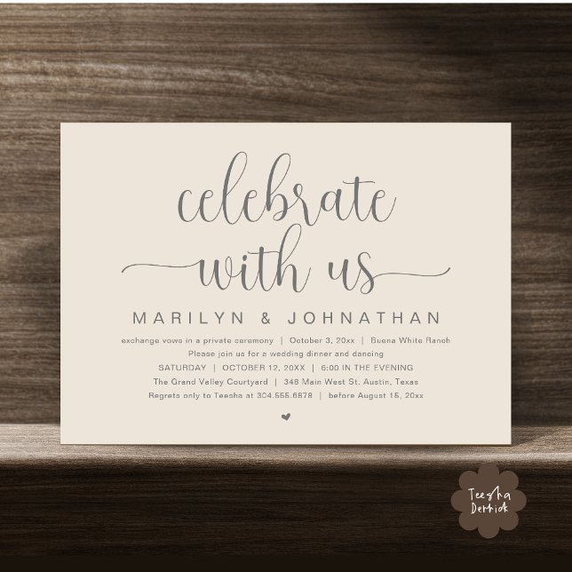 Celebrate with us, Wedding Elopement Dinner Party Invitation (Celebrate with us, Wedding Elopement Dinner Party Dancing Invitation Card PDF Cream Grey)