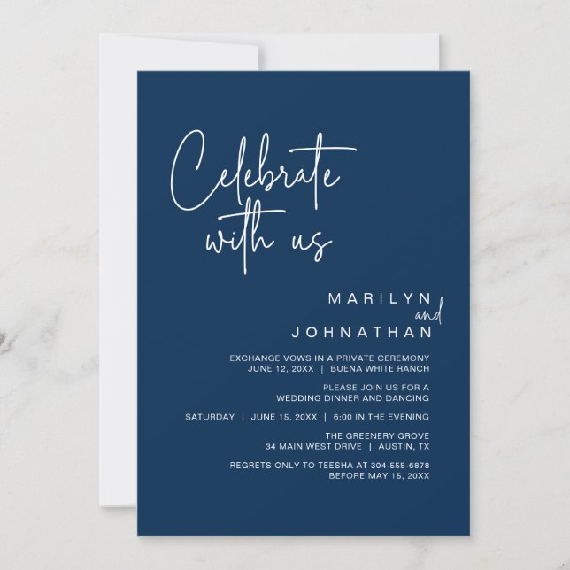 Celebrate with us, Wedding Elopement Dinner Party Invitation (Front)