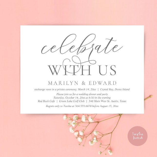 Celebrate with us, Wedding Elopement Party Invitation (Celebrate With Us, Modern Wedding Dinner Invitation Card, PDF, in Dark Grey)