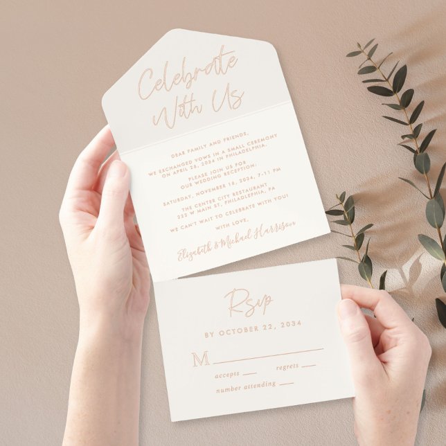 Celebrate With Us Wedding Reception Cream All In One Invitation (Creator Uploaded)