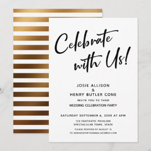 Celebrate With Us! Wedding Reception + Gold Stripe Invitation