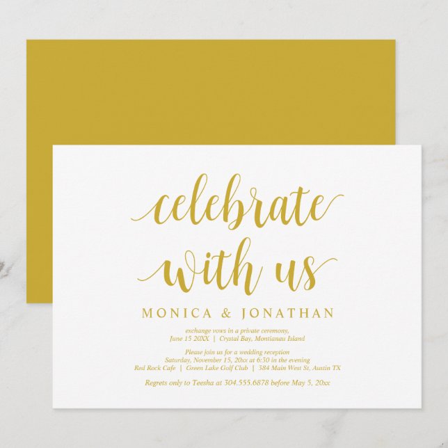 Celebrate with us, Yellow Gold, Wedding Elopement Invitation (Front/Back)