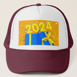 Celebrate year 2024 with Gift Box White and Maroon Trucker Hat