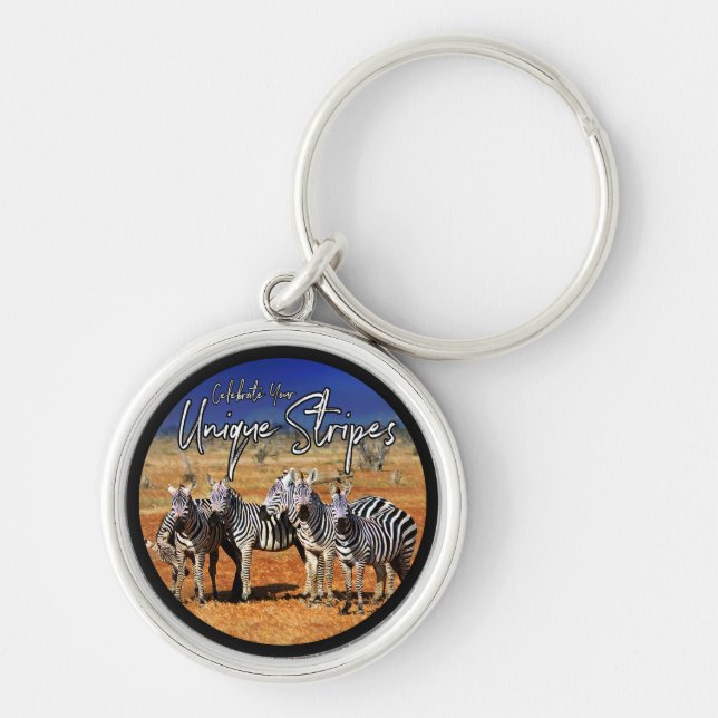 "Celebrate Your Unique Stripes" Zebra Art Keychain (Front)