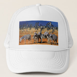 "Celebrate Your Unique Stripes" Zebra Art Trucker Hat