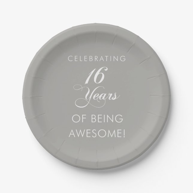Celebrating 16 Years Of Being Awesome Party Paper Plate (Front)