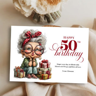 Celebrating 50 funny lady birthday greeting card