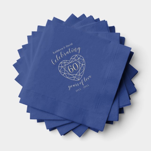 Celebrating 60 years gem heart anniversary foil napkins (Insitu (Stacked))