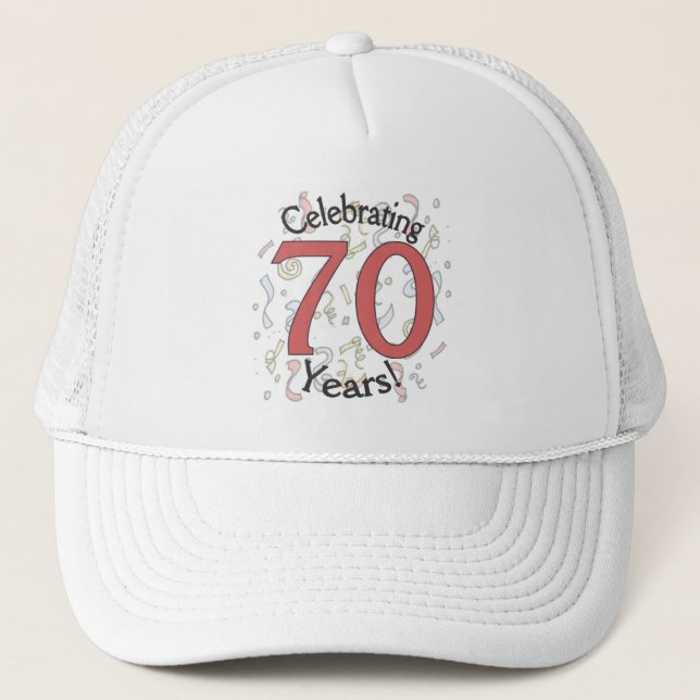 Celebrating 70 years birthday confetti hat (Front)
