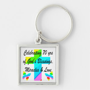 CELEBRATING 70TH BUTTERFLY AND CROSS DESIGN KEYCHAIN