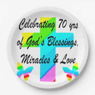 CELEBRATING 70TH BUTTERFLY AND CROSS DESIGN PAPER PLATE