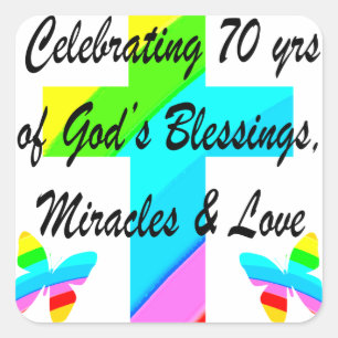 CELEBRATING 70TH BUTTERFLY AND CROSS DESIGN SQUARE STICKER