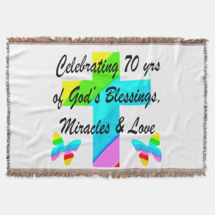 CELEBRATING 70TH BUTTERFLY AND CROSS DESIGN THROW BLANKET