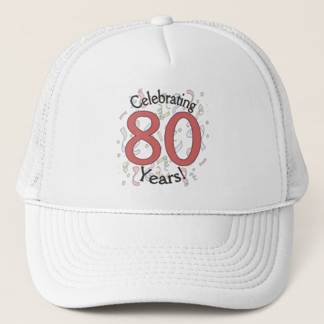 Celebrating 80 years birthday confetti hat (Front)