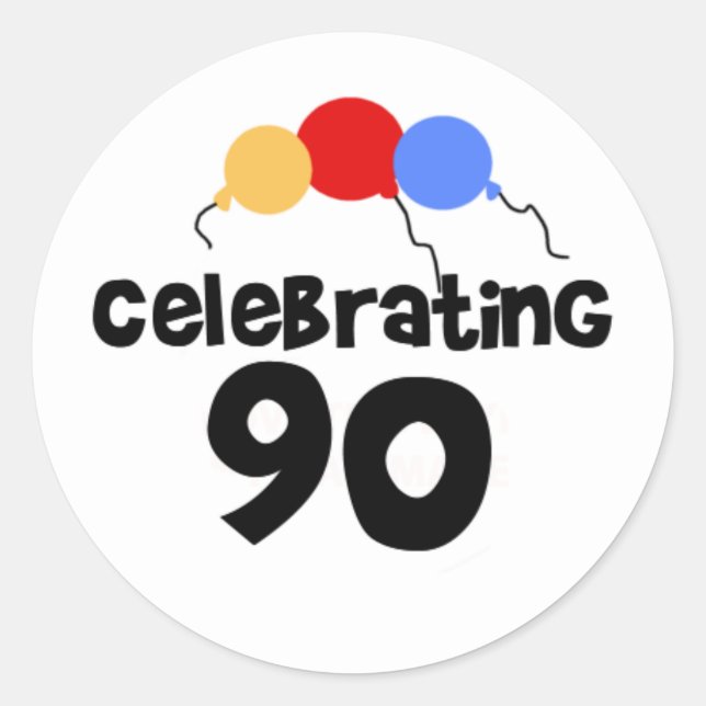 Celebrating 90 classic round sticker (Front)