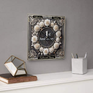 Celebrating a Beautiful First 1st Anniversary Square Wall Clock