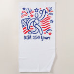 celebrating America’s 250th anniversary Beach Towel<br><div class="desc">A bold patriotic design celebrating America’s 250th anniversary with dynamic red and blue lines, stars, fireworks, and flag-inspired elements. Featuring the years 1776–2026, this modern doodle-style artwork captures the spirit of freedom, celebration, and national pride. Perfect for patriotic t-shirts, mugs, tote bags, party items, and commemorative gifts for the United...</div>