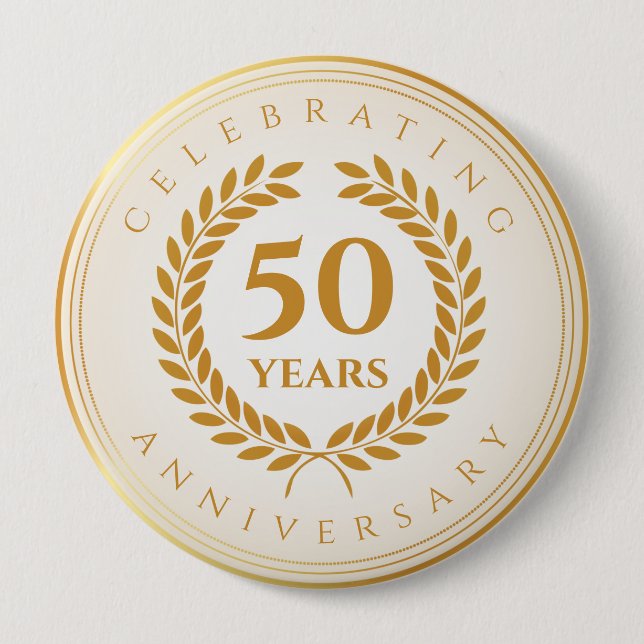Celebrating Anniversary. Gold Personalized 4 Inch Round Button (Front)