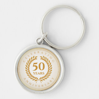 Celebrating Anniversary. Gold Personalized Keychain