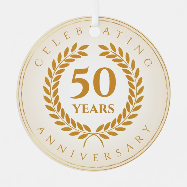 Celebrating Anniversary. Gold Personalized  Metal Ornament (Front)