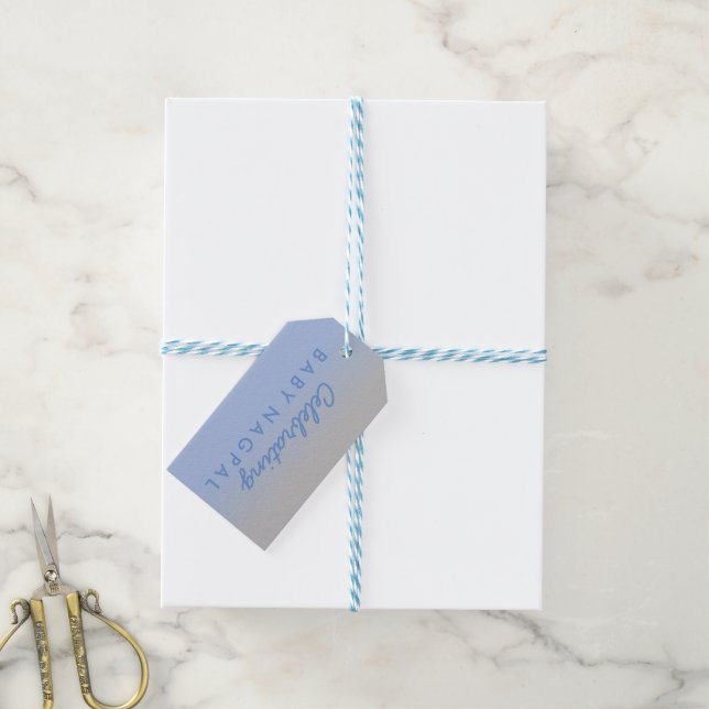 Celebrating Baby Blue Silver Ombre Shower Gift Tag (With Twine)