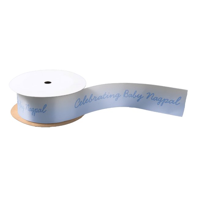 Celebrating Baby Shower Blue Silver Ombre Ribbon Satin Ribbon (Spool)