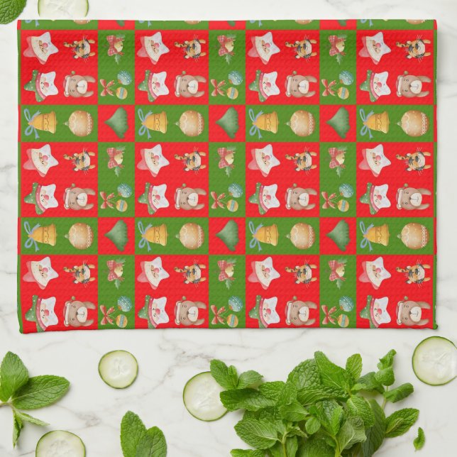 Celebrating Christmas pattern Kitchen Towel (Folded)