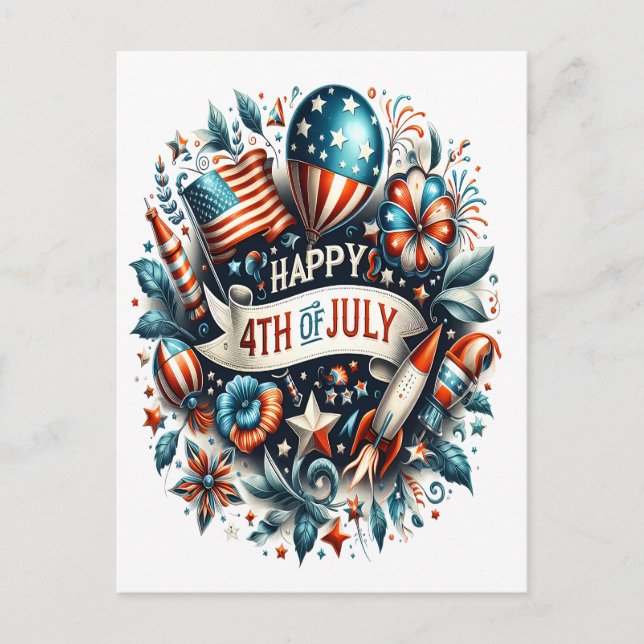 Celebrating Freedom Fourth of July Holiday Postcard (Front)