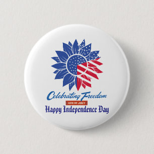 "Celebrating Freedom" Patriotic Sunflower Custom 2 Inch Round Button