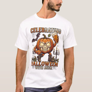 Celebrating Halloween Beer Skull Pumpkin Bat Candl T-Shirt