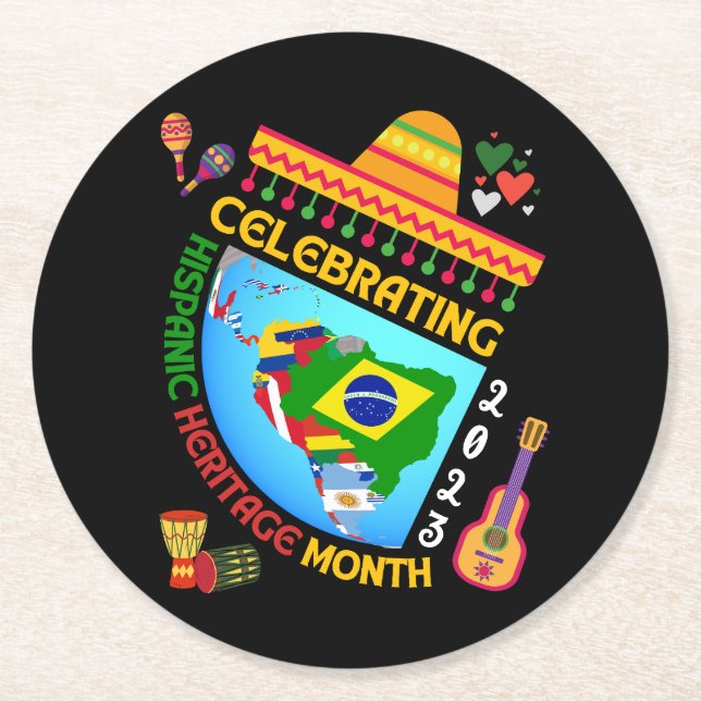 Celebrating HISPANIC HERITAGE MONTH Round Paper Coaster (Front)