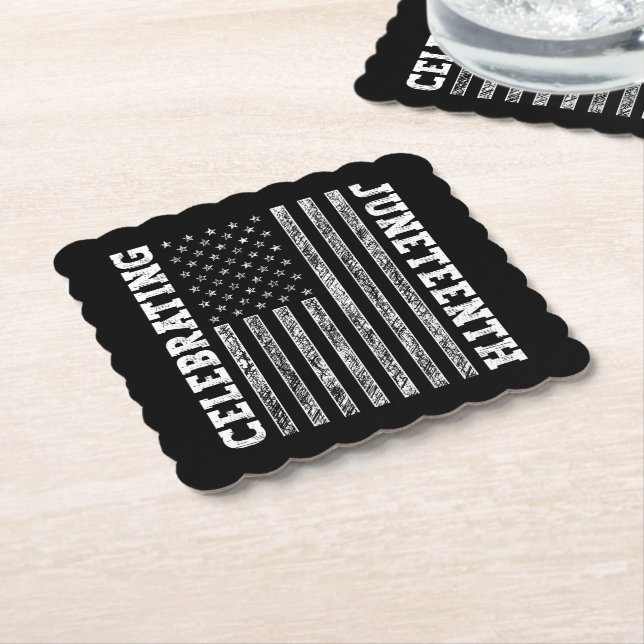 Celebrating Juneteenth Vintage American Flag Cool Paper Coaster (Angled)