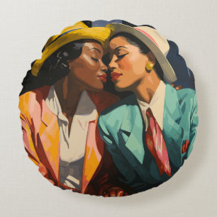 Celebrating Lesbian Black Women Round Pillow