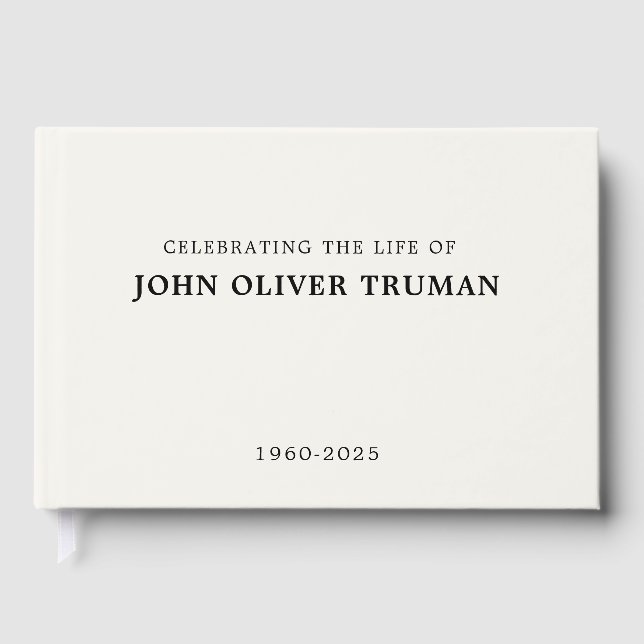 Celebrating Life of Custom Memorial Ivory White  Guest Book (Front)