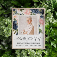 Celebrating Life Photo Navy Pink Floral Memorial