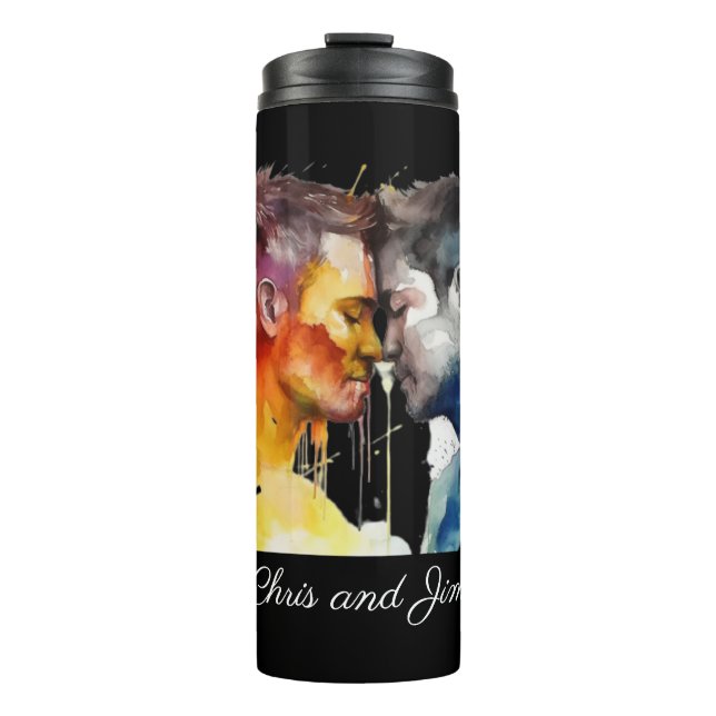 Celebrating Love Gay Men Kissing Personalized Thermal Tumbler (Front)
