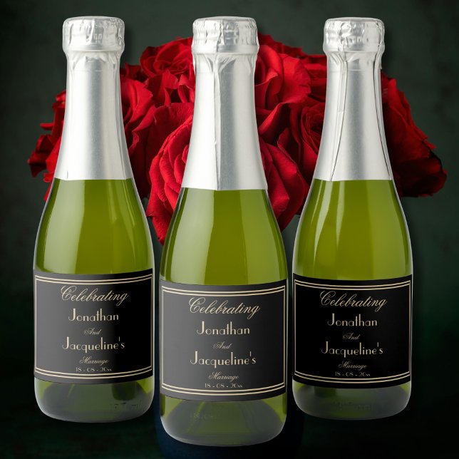 Celebrating Marriage Elegant Black & Gold Names  Sparkling Wine Label (Celebrating Marriage - Elegant Black & Gold Names Sparkling Wine Labels.)