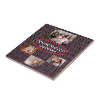 Celebrating My Grandma Tartan Plaid White Font  Tile