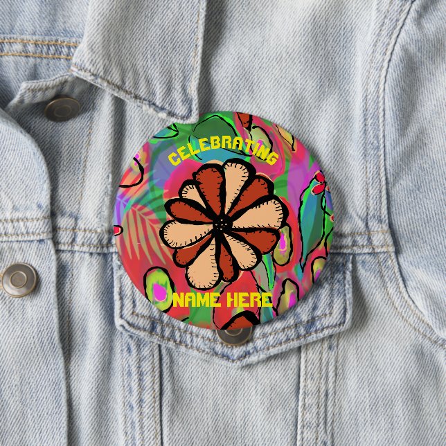 Celebrating NAME HERE Party Essentials  4 Inch Round Button (In Situ)