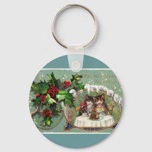 Celebrating New Year Kittens Keychain