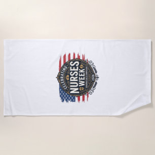 Celebrating Nurses Week 2026 Patriotic Vintage Des Beach Towel