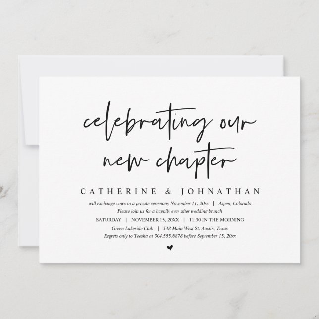 Celebrating Our New Chapter, Elopement Brunch Invitation (Front)