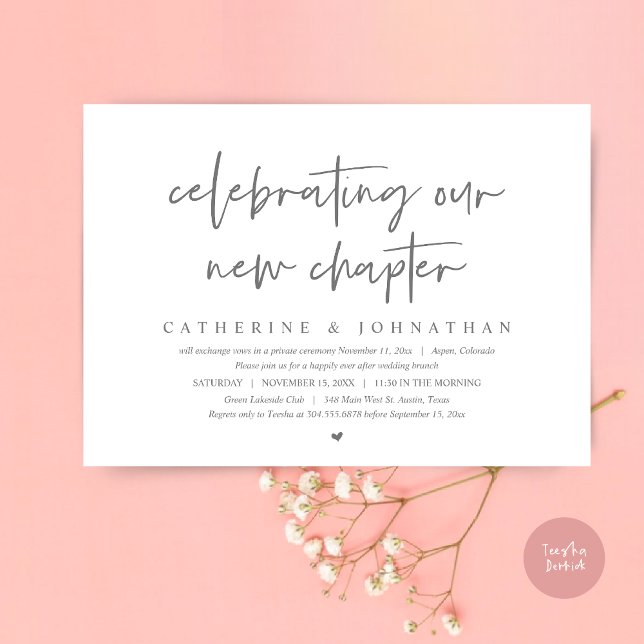 Celebrating Our New Chapter, Elopement Brunch Invitation (Celebrating Our New Chapter, Wedding Elopement Brunch Invitation Card, PDF, in Dark Grey)