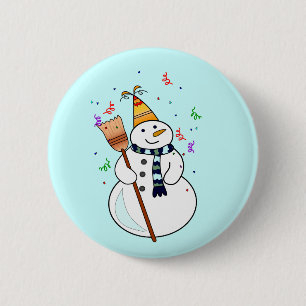 Celebrating Snowman Button